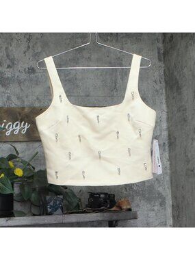 Aqua Woven Jeweled Satin Top IBO26962 Yellow M